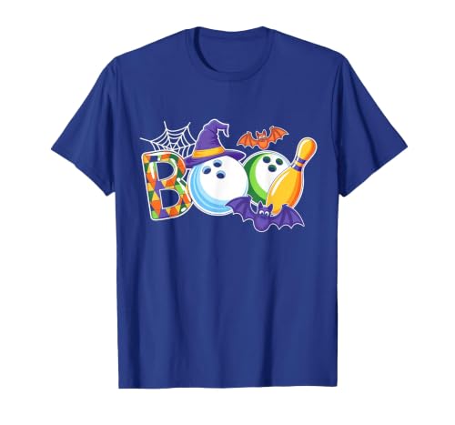Bowling Boo Creepy Halloween Costume Pumpkin Bowling Lover T-Shirt - size chart