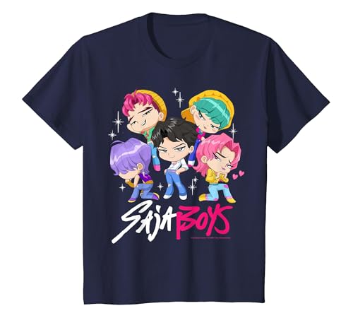 Kpop Demon Hunters Saja Boys Chibi Band Group Shot T-Shirt - size chart