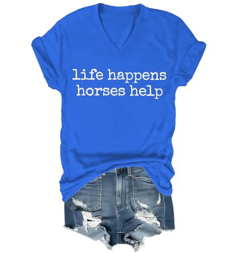 Nusyouc Life Happens Horses Help Equestrian T-Shirt Vintage Horse Lover T Shirt Tops - size chart