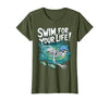 Swim Lover Halloween Custom Tee For Swimmers Kids Halloween Skeleton Swimming Swim for Your Life Swimmers Dad T-Shirt - size