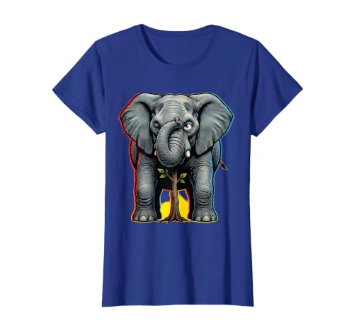 Mademark Funny Elephant Hiding Behind Tiny Tree T-Shirt - Women - size chart