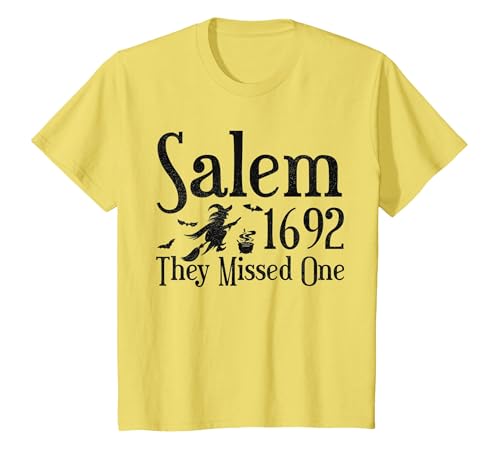 Salem 1692 They Missed One Witch Tees 1692 They Missed One Salem Womens Halloween Distressed T-Shirt - size chart