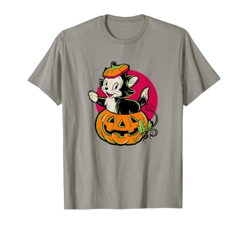 Disney Pinocchio Halloween Figaro Inside A Pumpkin Retro T-Shirt - size chart