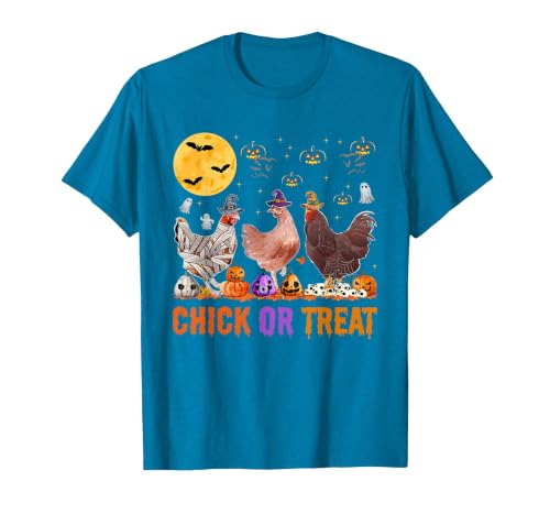 Autumn Pumpkin Chicken Halloween Chicken Farm Fall Halloween Chicken Pumpkin Chick Or Treat Spooky T-Shirt - size chart