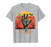 Creepy Undead Zombie Hand Retro Sunset Scary Zombie Hand Retro Sunset Halloween Horror Tee T-Shirt - size chart