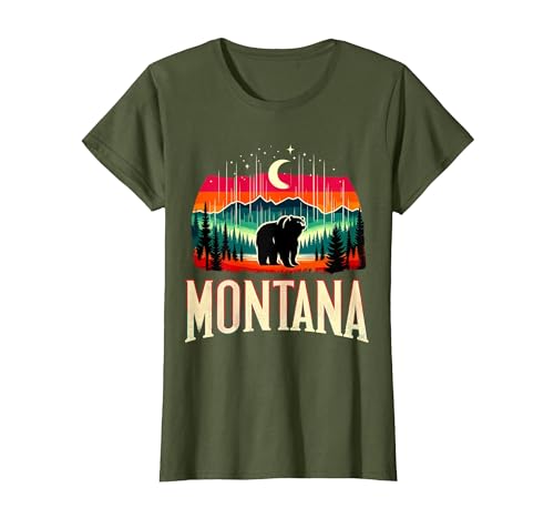 Grizzly Bear Mountain Forrest Nature Montana Grizzly Bear Mountain T-Shirt - size chart