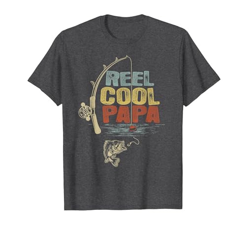 Cool Papa Fathers Day Fishing Gifts Funny Fisherman Vintage Reel Cool Papa T-Shirt - size chart