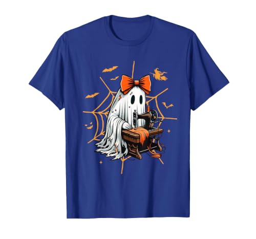 Ghost Quilter Sewing Halloween Costume Cute Ghost Quilter Sewing Halloween Scary Costume Retro T-Shirt - size chart