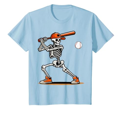 Funny Halloween Skeleton Sports Boys Costume Baseball Skeleton Spooky Boys Halloween Baseball Player T-Shirt - size chart
