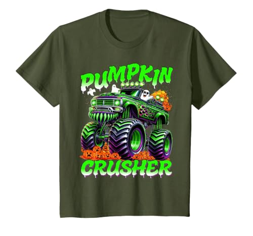 Pumpkin Crusher Kids Tees Pumpkin Crusher Monster Truck Ghosts Halloween for Boys T-Shirt - size chart