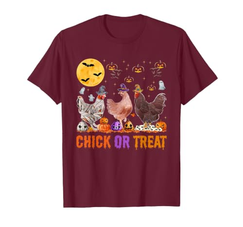 Autumn Pumpkin Chicken Halloween Chicken Farm Fall Halloween Chicken Pumpkin Chick Or Treat Spooky T-Shirt - size chart