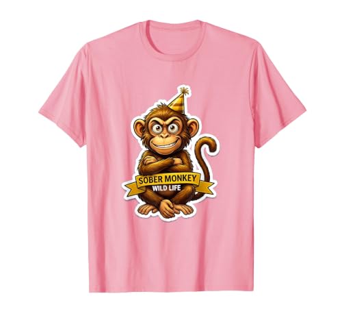 Mademark Sober Monkey Wild Life Sobriety Design T-Shirt - Men - size chart