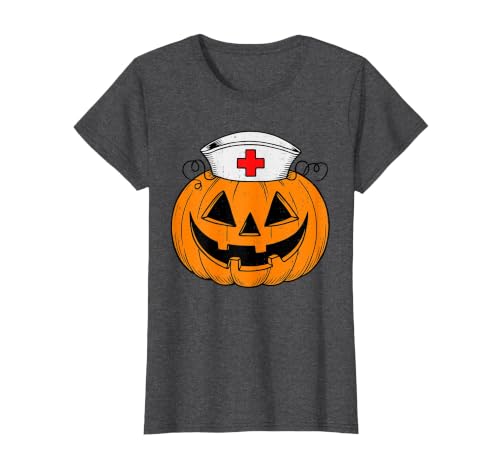 Halloween Tees for Women Men Kids Funny Pumpkin Nurse Scary Halloween Costume RN CNA ICU Women T-Shirt - size chart