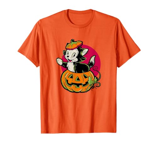 Disney Pinocchio Halloween Figaro Inside A Pumpkin Retro T-Shirt - size chart