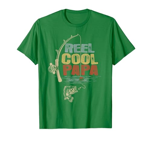 Cool Papa Fathers Day Fishing Gifts Funny Fisherman Vintage Reel Cool Papa T-Shirt - size chart