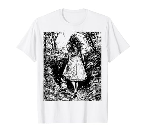 Alice in Wonderland - Down the Rabbit Hole Fantasy Vintage T-Shirt — design detail
