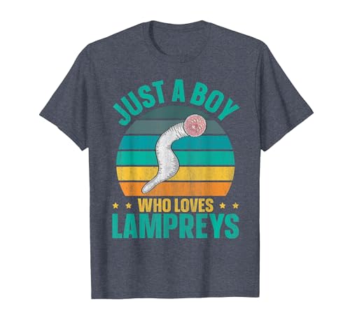 Sea Lamprey Fish Quote Just a boy who Loves Lampreys Quote for a Lamprey Boy T-Shirt - size chart