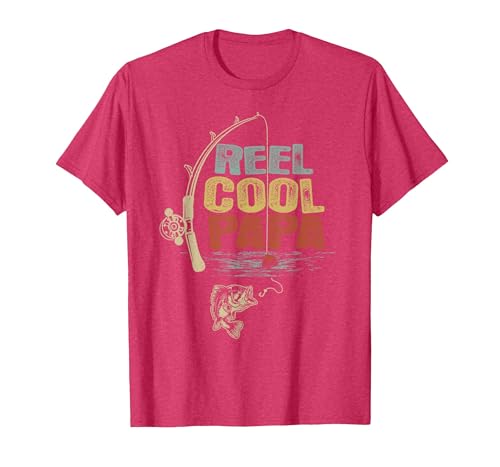 Cool Papa Fathers Day Fishing Gifts Funny Fisherman Vintage Reel Cool Papa T-Shirt - size chart