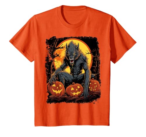 FrightNightFits Werewolf Orange Halloween T-Shirt - size chart