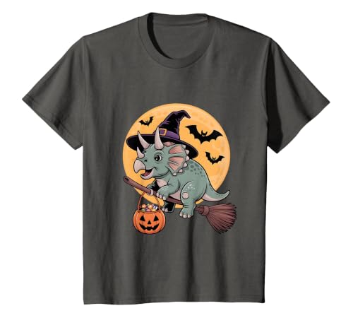 Triceratops Lover Dino Halloween Party Wear Triceratops Witch Hat Pumpkin Halloween Costume Men Women T-Shirt - size chart
