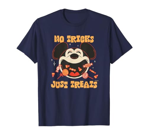 Disney Mickey Mouse Halloween Candy No Tricks Just Treats T-Shirt - size chart
