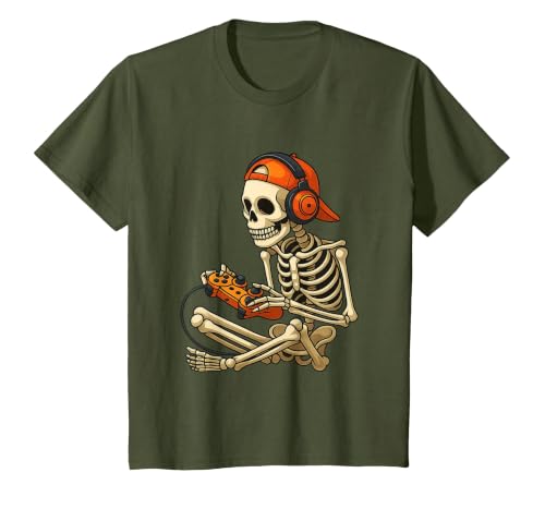 VibeKilla Video Game Halloween Skeleton Gamer Costume T-Shirt - size chart