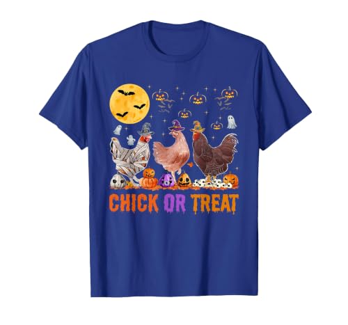 Autumn Pumpkin Chicken Halloween Chicken Farm Fall Halloween Chicken Pumpkin Chick Or Treat Spooky T-Shirt - size chart