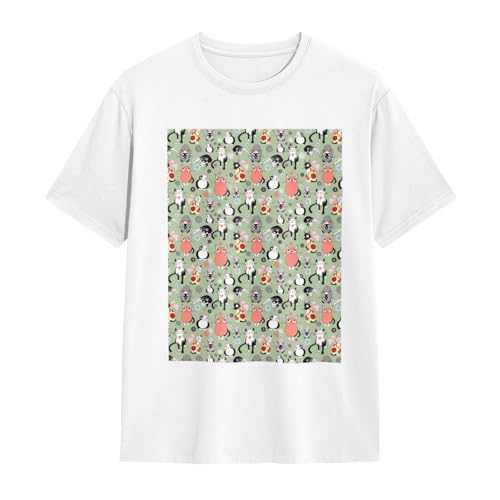 LIXLZH Lovely Cartoon Cats Print Softness Short Sleeve T-Shirt Crew Neck T-Shirts Everyday Casual Wear Gym Sessions White - size chart