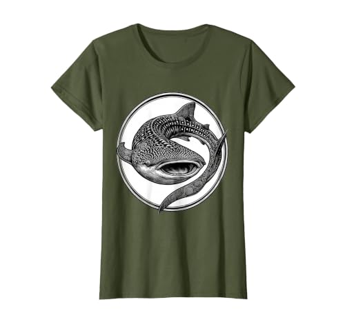 Mademark Whale Shark Swirling Tattoo Art Design T-Shirt - size chart