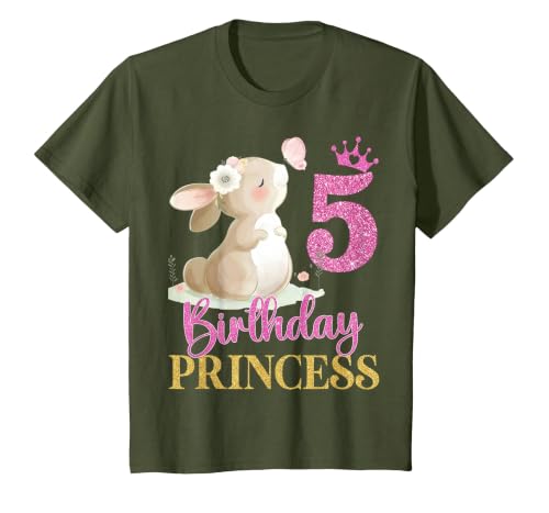 Kids 5th Birthday Rabbit Princess Girl Bunny 5 Years Old T-Shirt — design detail