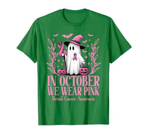 Arich.Tee's Breast Cancer Awareness Ghost in October We Wear Pink Breast Cancer Witch Ghost Halloween T-Shirt - size chart