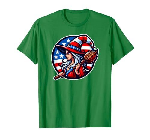 Witch American Patriotic Halloween USA T-Shirt - size chart
