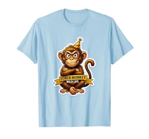 Mademark Sober Monkey Wild Life Sobriety Design T-Shirt - Men - size chart