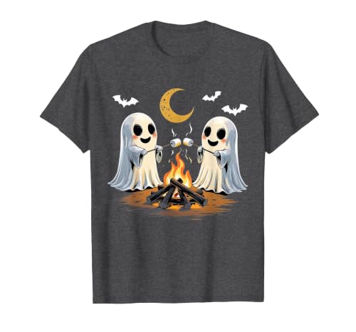 Halloween Tees and Spooky Ghosts Designs Ghosts Roasting Marshmallows Halloween Night Cute Novelty T-Shirt - size chart