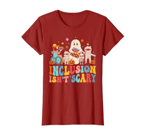 Inclusion Matters Tees Halloween Sped Teacher Kids Inclusion Isn't Scary Ghost Mummy Halloween SLP Sped Teacher T-Shirt -