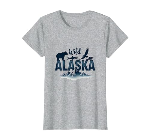Mademark Wild Alaska Adventure: Bear, Fish, Eagle Mountain Scene T-Shirt - size chart