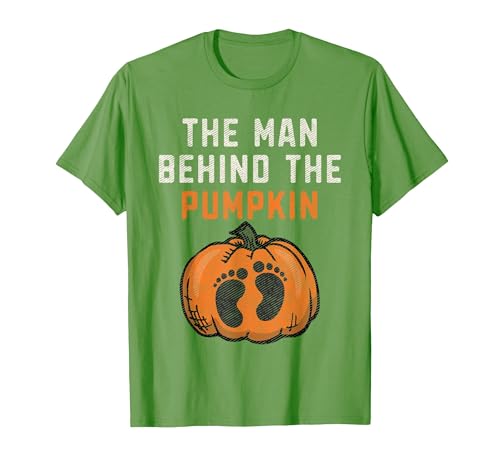 Halloween Pregnancy Announcement for Future Dad The Man Behind The Pumpkin Dad Halloween Pregnancy Reveal T-Shirt - size