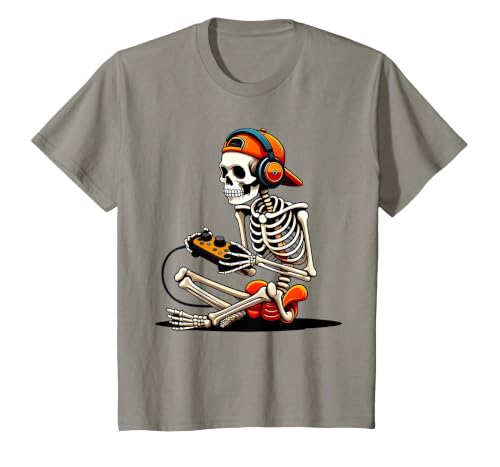 halloween skeleton shirts for teen boys men kids Halloween Skeleton Gamer Video Gaming Funny Gaming Skeleton T-Shirt - size