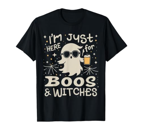Flippin Sweet Gear I'm Just Here for Boos and Witches Halloween T-Shirt - size chart