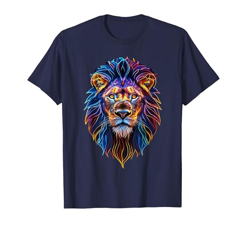 Psychedelic Jungle Glow Animal Art Glow Lion Head Art Psychedelic Jungle Animal Face T-Shirt - size chart