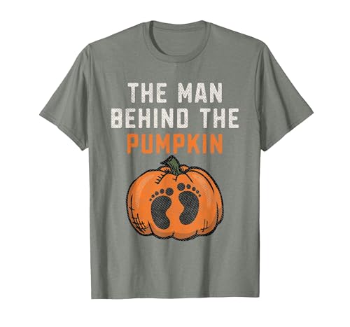Halloween Pregnancy Announcement for Future Dad The Man Behind The Pumpkin Dad Halloween Pregnancy Reveal T-Shirt - size