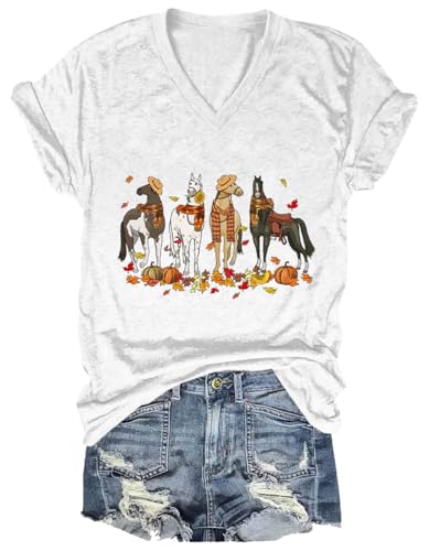 Niaday Fall Horse Shirt Men Women Graphic Short Sleeve T-Shirt Tee, Fall Season Horses Horse Lover Shirt - size chart