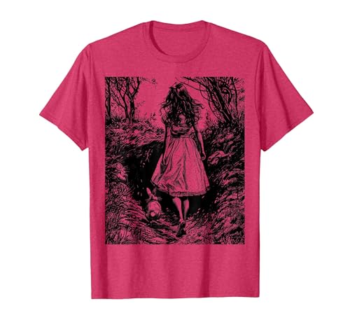 Alice in Wonderland - Down the Rabbit Hole Fantasy Vintage T-Shirt — design detail