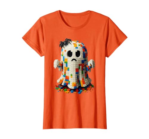 Block Building Halloween Ghost Brick or Treat Boys Halloween Master Builder Ghost Kids Building Blocks Bricks T-Shirt - size