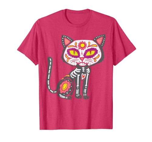 Halloween Cat Shirts For Women Men Kids Owner Sugar Skull Cat Dia De Muertos Day of Dead Halloween Mexican T-Shirt - size