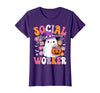 Groovy Social Worker Halloween Ghost Costume Halloween Social Worker Ghost Cute Social Worker Halloween T-Shirt - size chart