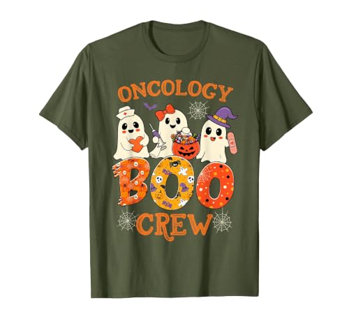Oncology Boo Crew Funny Ghost Halloween Spooky Costume Nurse T-Shirt - size chart