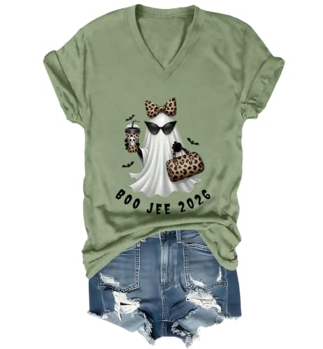 WQFQW Boo JEE 2026 Ghost Funny Halloween Leopard Print Ghost Shirt for Women - size chart