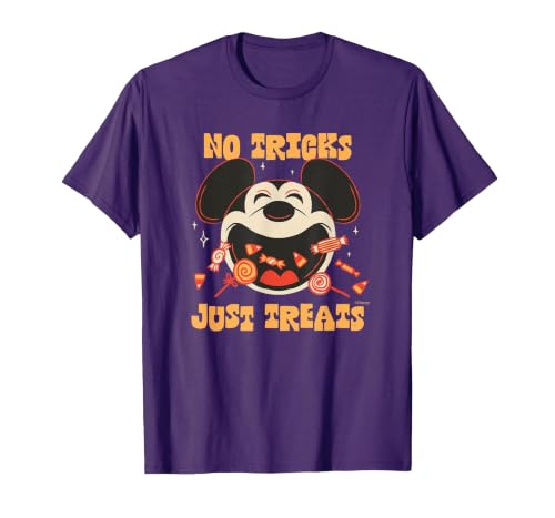 Disney Mickey Mouse Halloween Candy No Tricks Just Treats T-Shirt - size chart