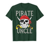 Pirate Family Apparel Pirate Uncle Jolly Roger Flag Skull Family Pirates T-Shirt - size chart